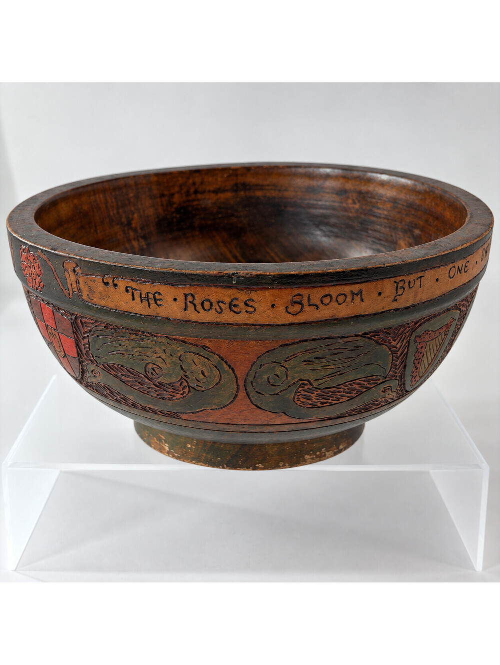 Vintage Hand Carved Wood Bowl Hans Christian Andersen Snow Queen Folk Art 9"